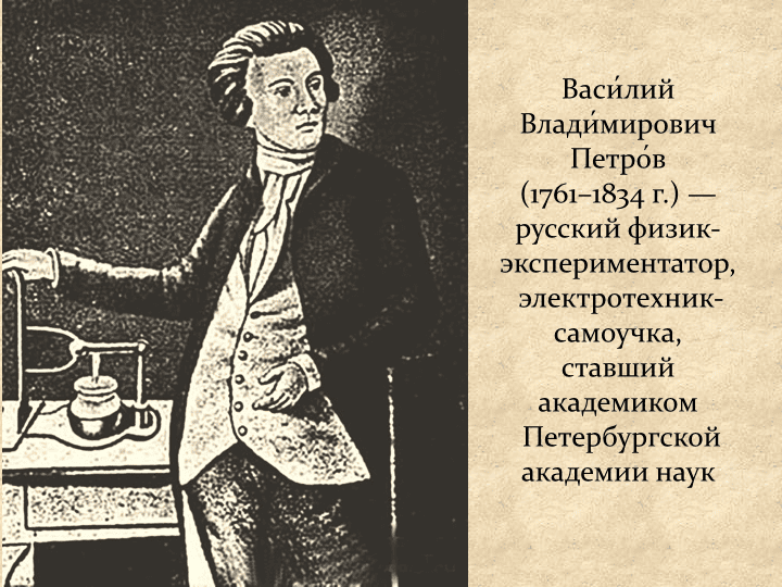 Физик и электротехник Василий Петров Физик и электротехник Василий Петров